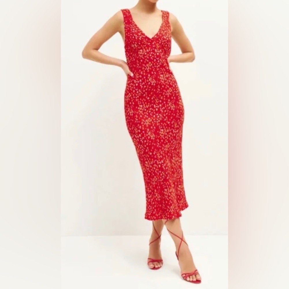 Reformation Red Floral Midi Dress